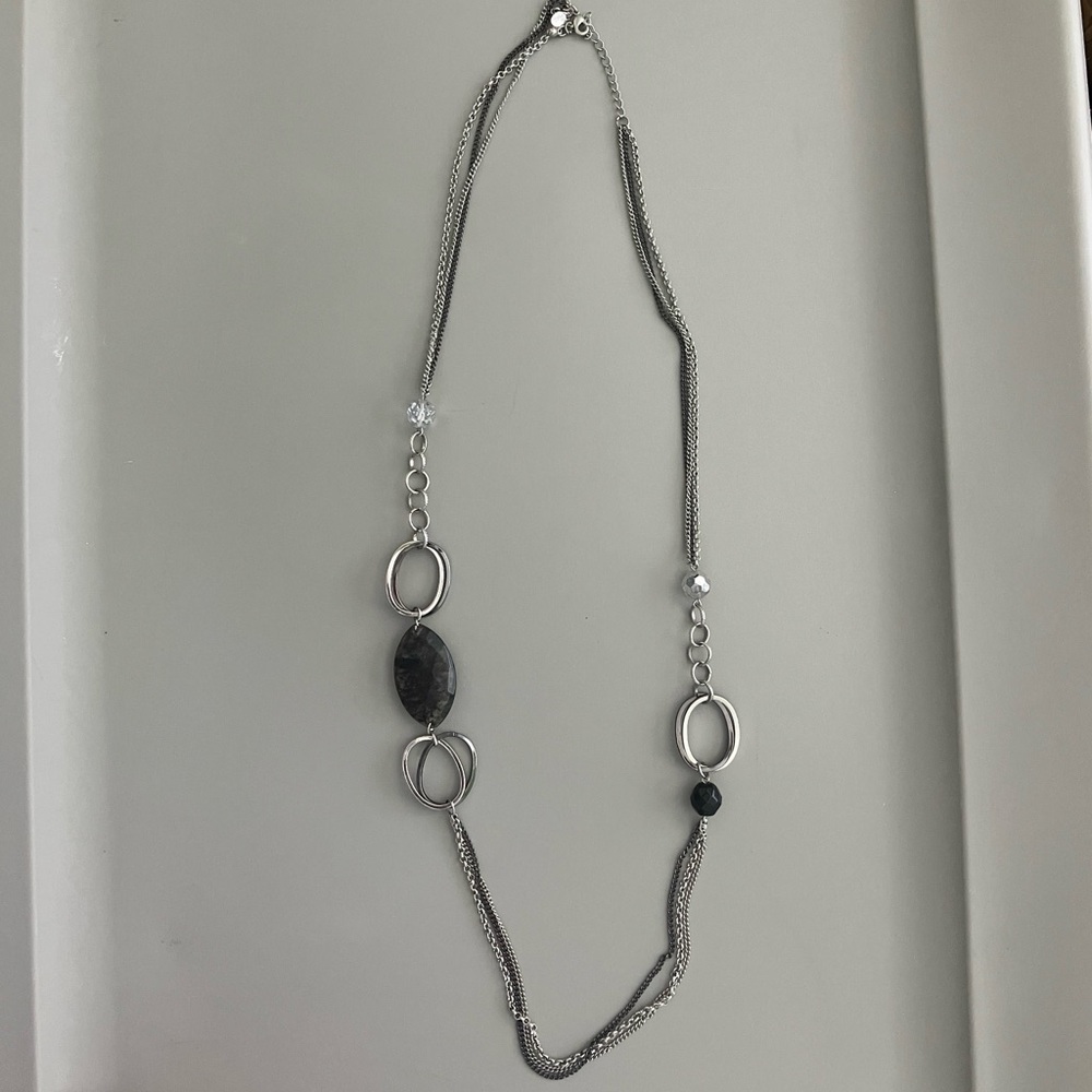 Lia Sophia Silver Chain with One Black Chain with Large Loops and Beads